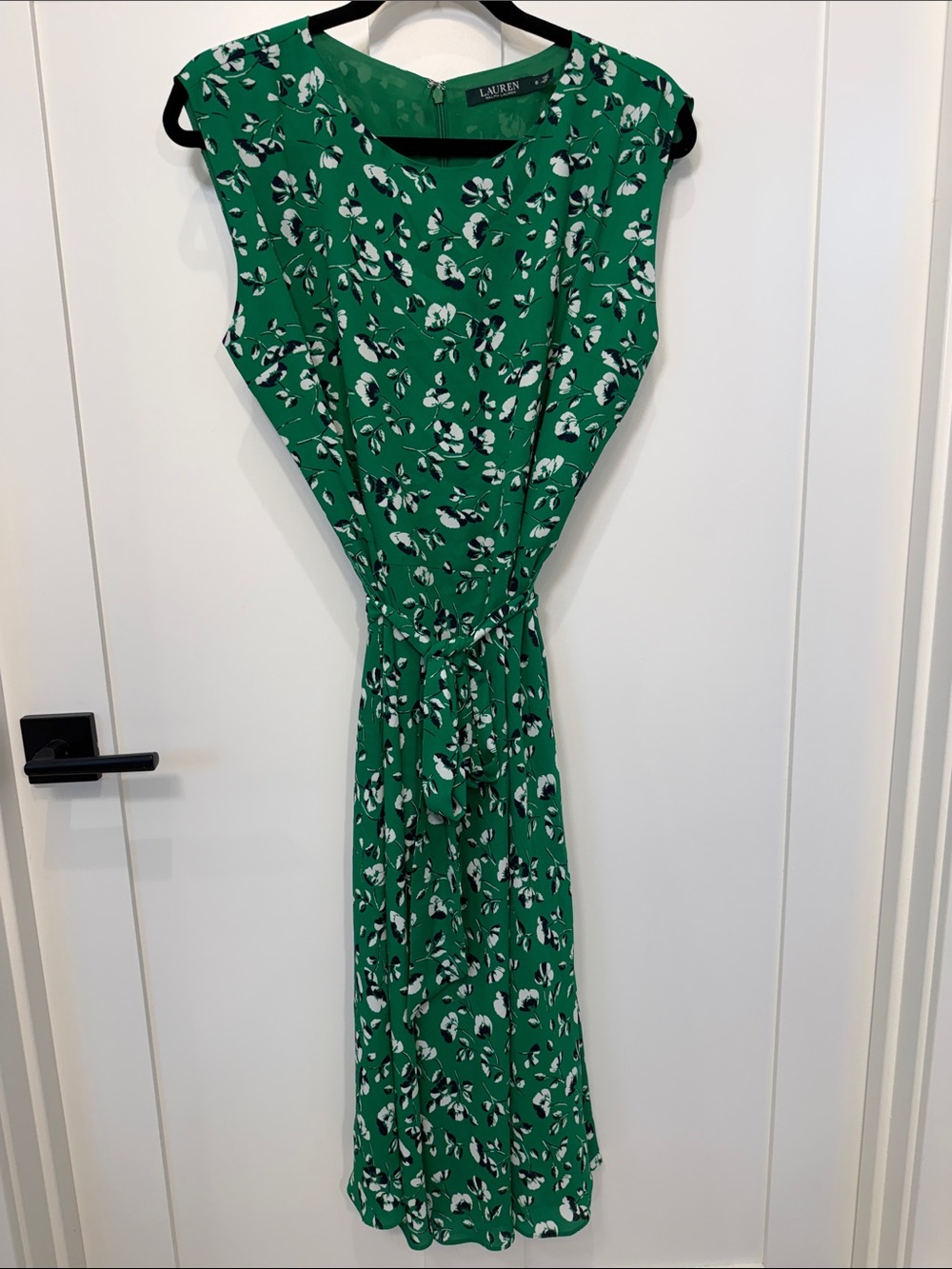 Lauren Ralph Lauren Emerald Green Floral Midi Dress with Waist Tie - Picture 1 of 8